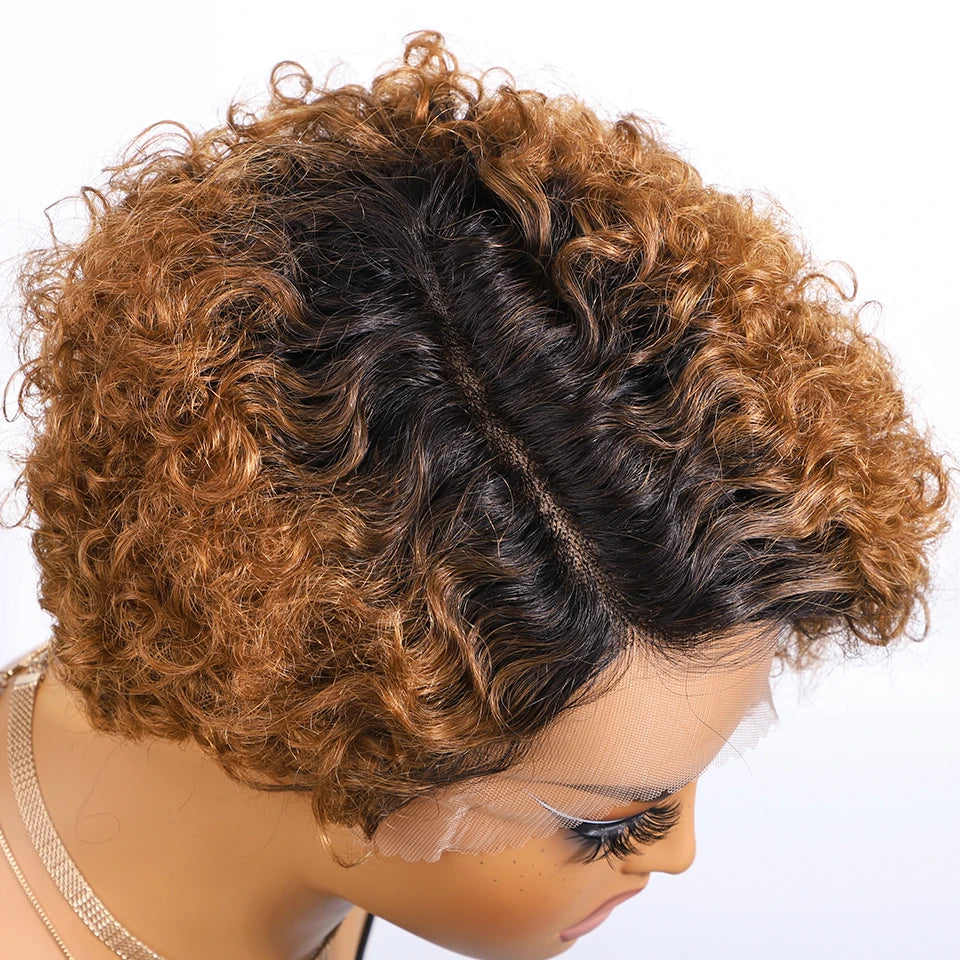 Curly Short Pixie Lace Front Wig Remy Human Hair Glueless for Women
