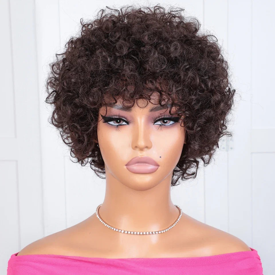 Short Kinky Curly Pixie Bob Human Hair Wig for Women