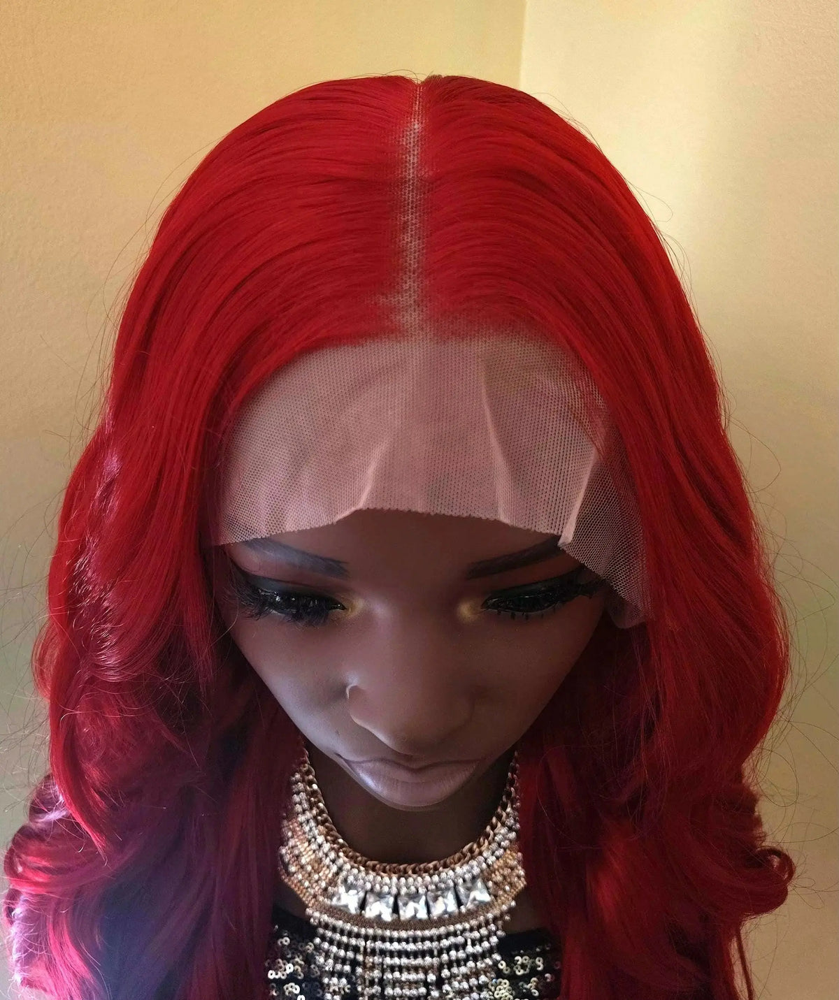 Bright Red Body Wave Heat Resistant Lace Front Wig for Women