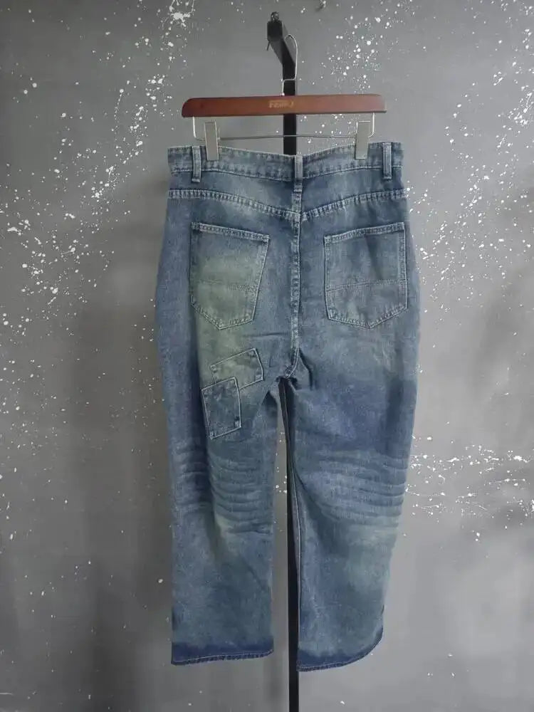 Washed Distressed Patchwork Loose Fit Jeans for Women