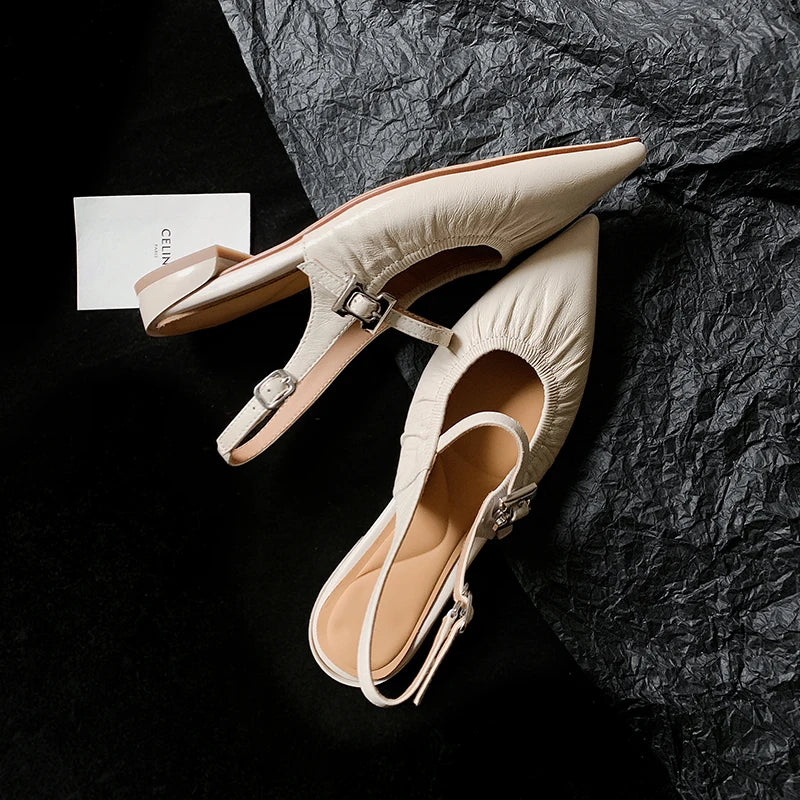 Genuine Leather Pleated Closed Toe Sandals for Women