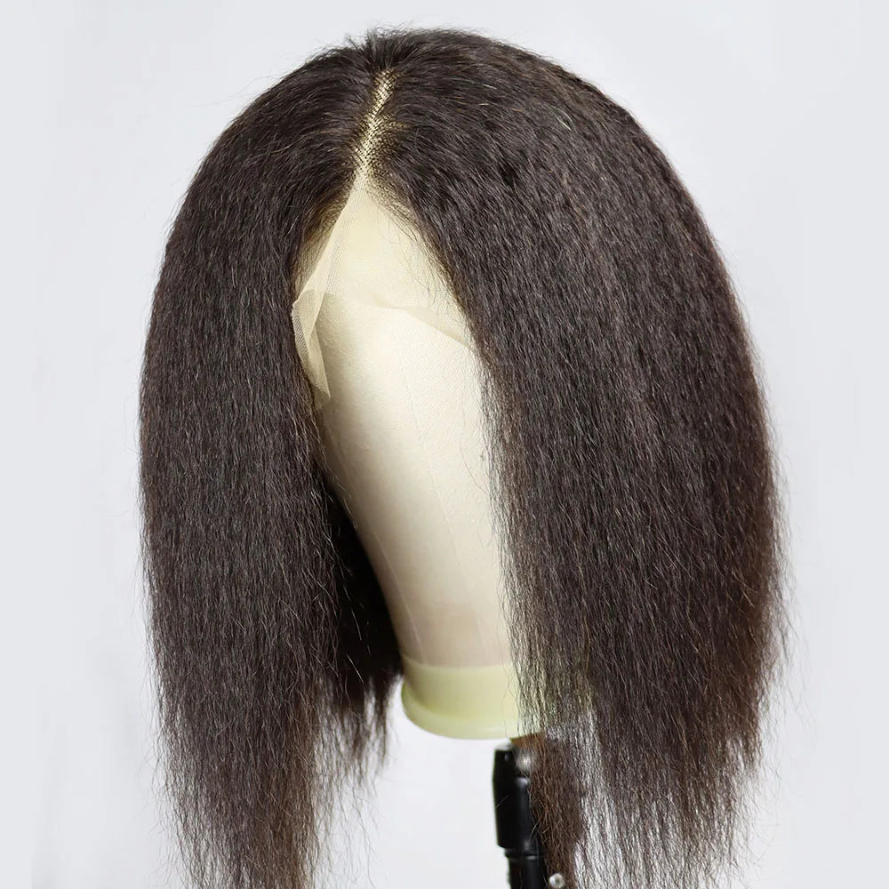 Kinky Straight Brazilian Human Hair Lace Front Bob Wig for Women