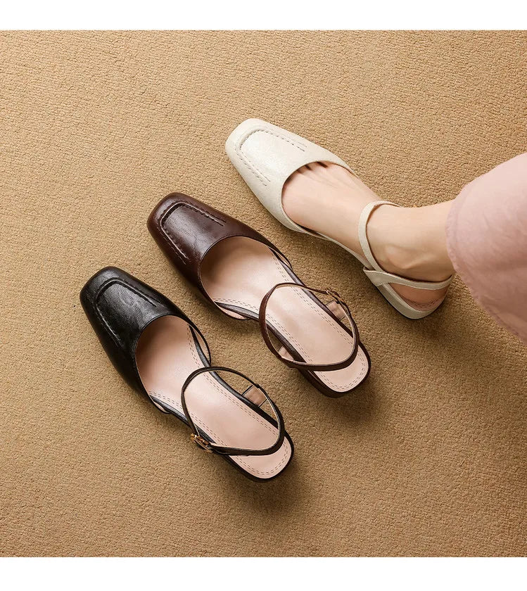 Elegant Square Toe T Strap Sandals
