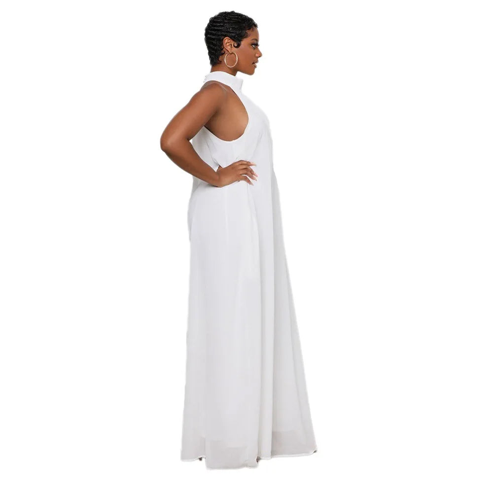 Loose Fit Solid Color Chiffon Ankle Length Jumpsuit for Women