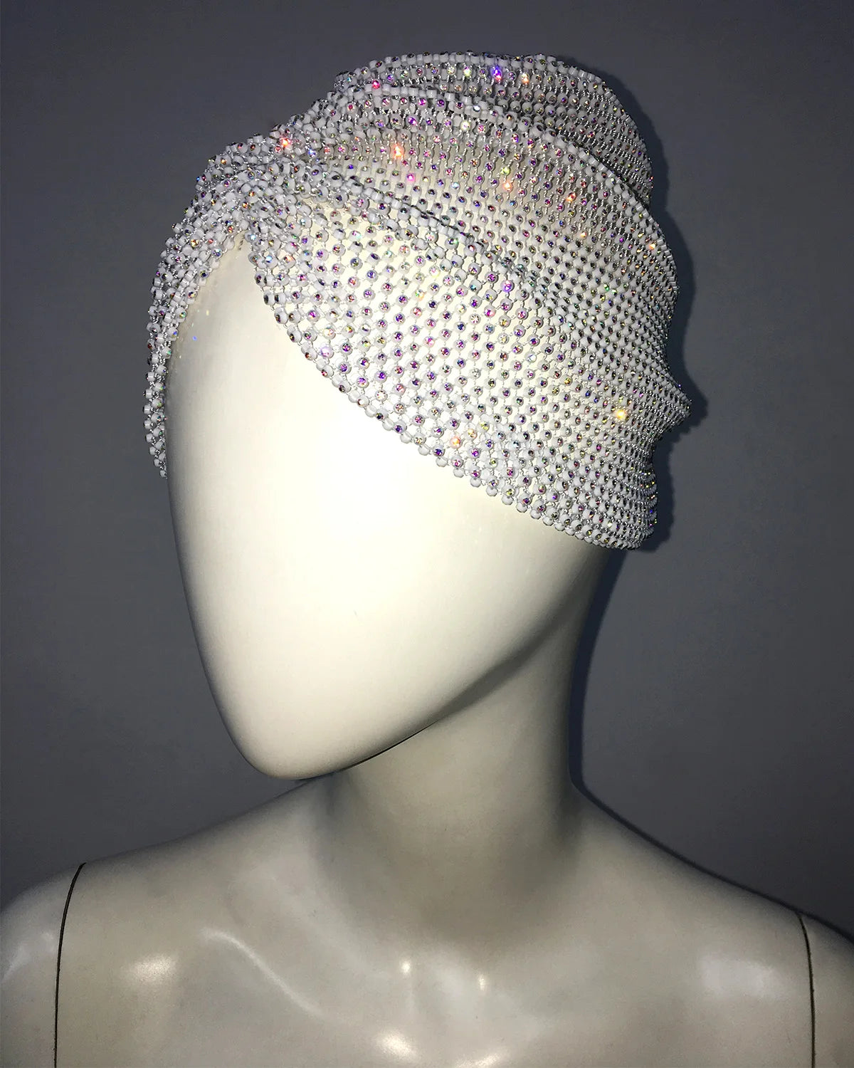 Sparkly Rhinestone Fishnet Turban Head Wrap for Women