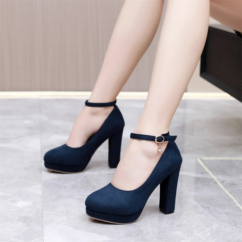 Square Toe Ankle Strap Heel Pumps