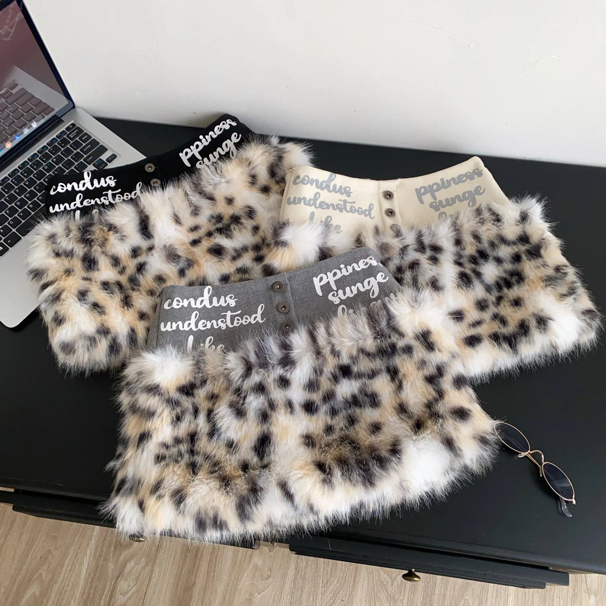 Leopard Print Furry A-Line Mini Skirt With Zipper for Women