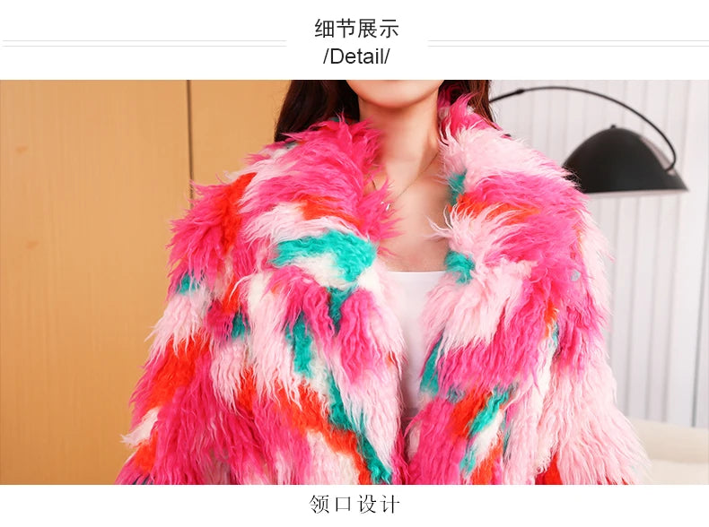 Colorful Plush Oversized Faux Fur Maxi Coat for Women