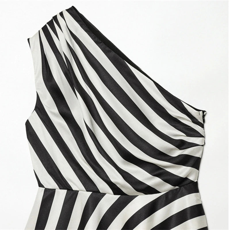 One Shoulder Striped Pleated Top With Backless Cut for Women