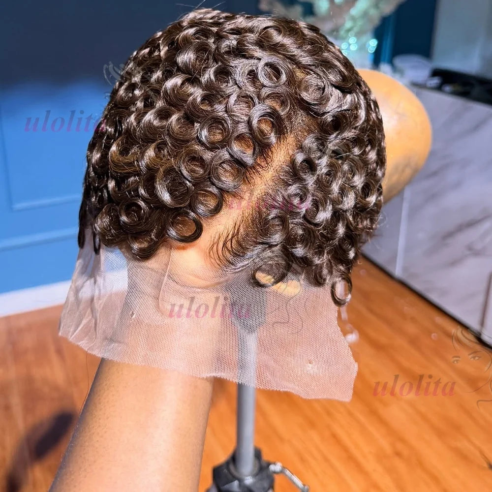 Short Layered Curly Pixie Lace Frontal Wig for Women