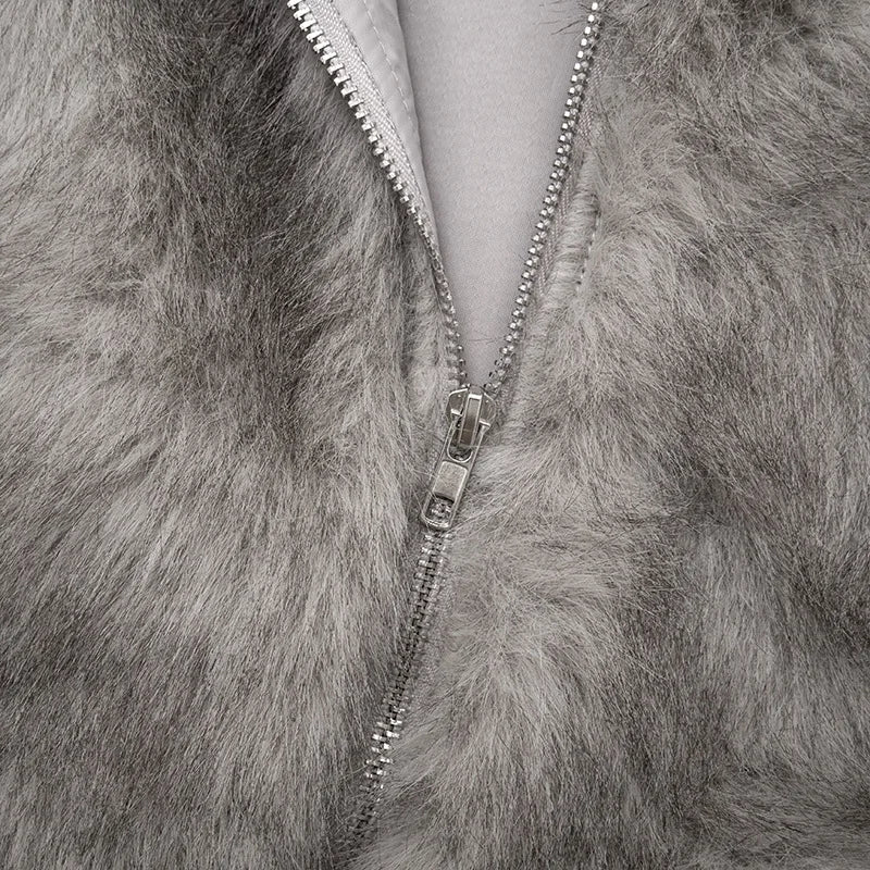 Autumn Fur Patchwork Backless Zipper Crop Top for Women