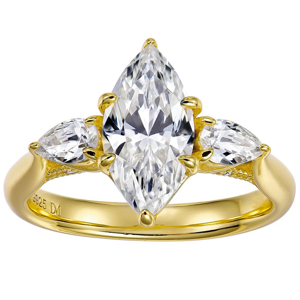 WUIHA Vintage 925 Sterling Silver Marquise Cut Lab Sapphire High Carbon Diamonds Gemstone Wedding Engagement Ring Fine Jewelry