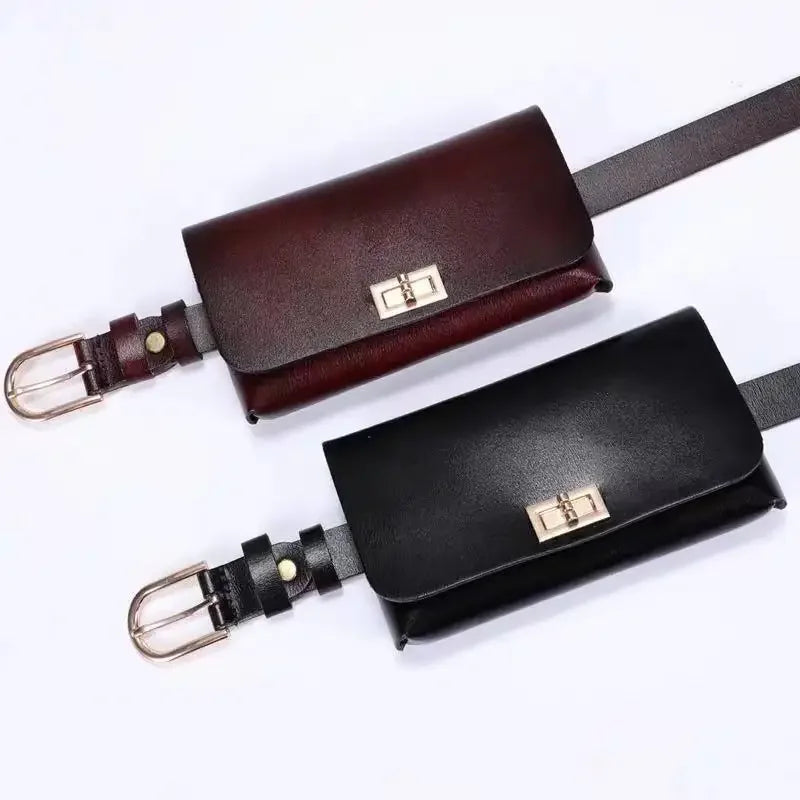 Adjustable Leather Waist Belt Bag With Phone Pocket for Women