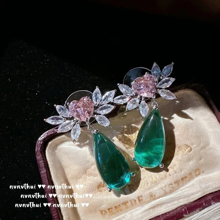 Zircon Heart Necklace and Earrings Set for Women