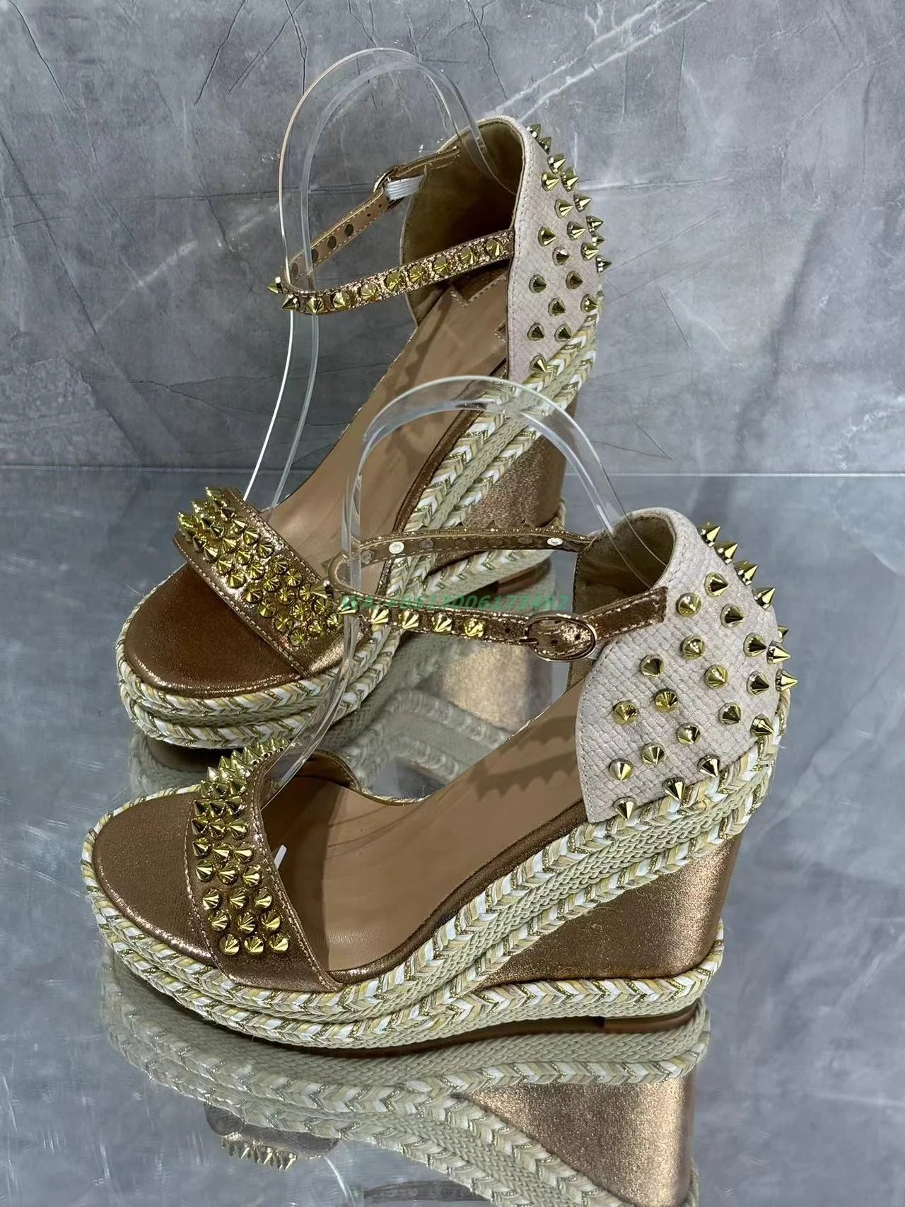 Open Toe Metallic Buckle Platform Wedge Sandals For Women