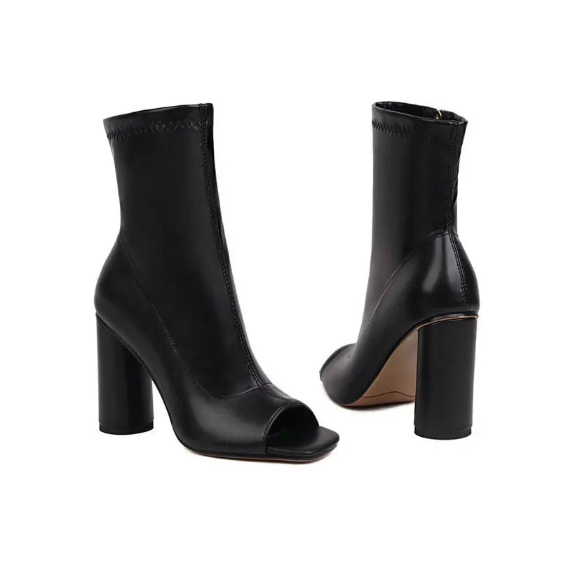 Chic Peep Toe High Heel Ankle Boots