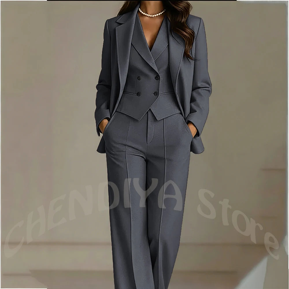 Elegant Solid White Women Suit Slim Fit Long Sleeve Notched Lapel Casual Business Wear Professional Female Work Outfit 3 Pieces