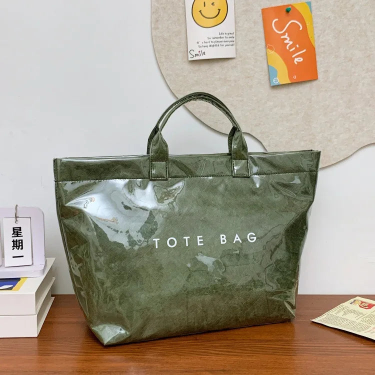 Kraft paper jelly waterproof bag, women's new retro commuting large capacity DuPont paper tote bag