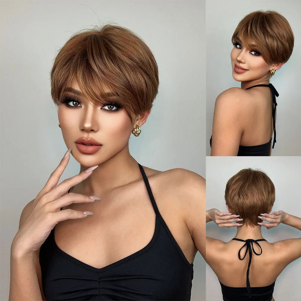 Short Pixie Cut Synthetic Wig With Bangs for Black Women