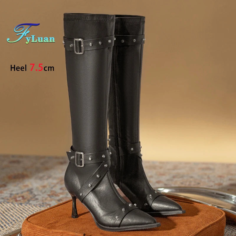 Black Mid Calf Stiletto Boots