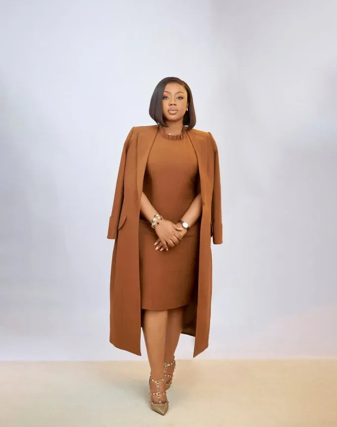 Long Sleeve Blazer and Dress Two Piece Set for Women