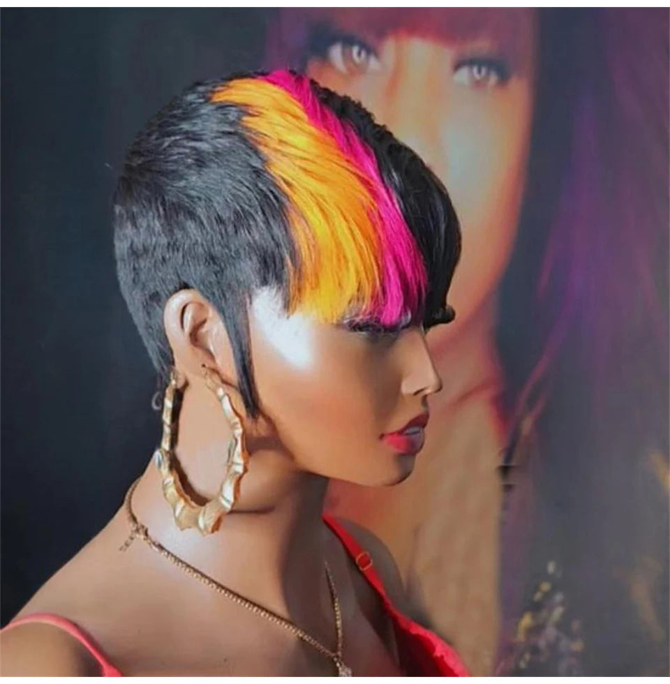 Short Layered Pixie Cut Human Hair Wig With Bangs for Women