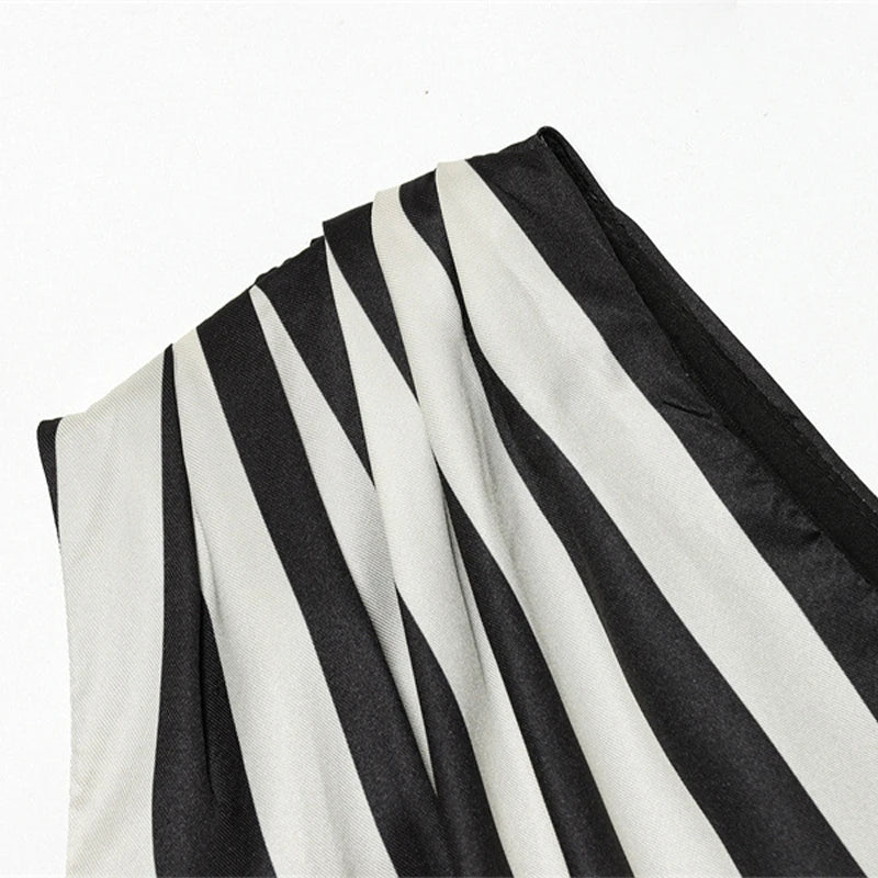 One Shoulder Striped Pleated Top With Backless Cut for Women
