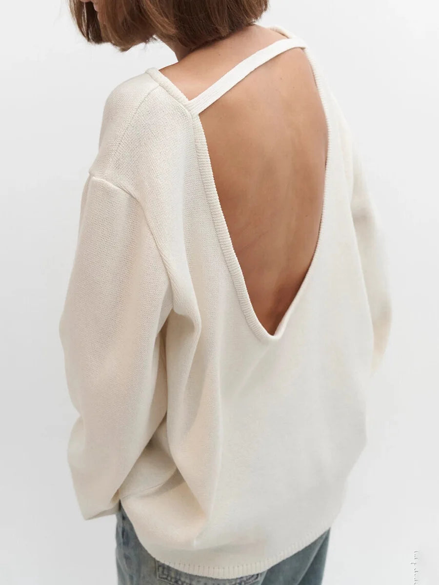 Backless Patchwork Knit Sweater