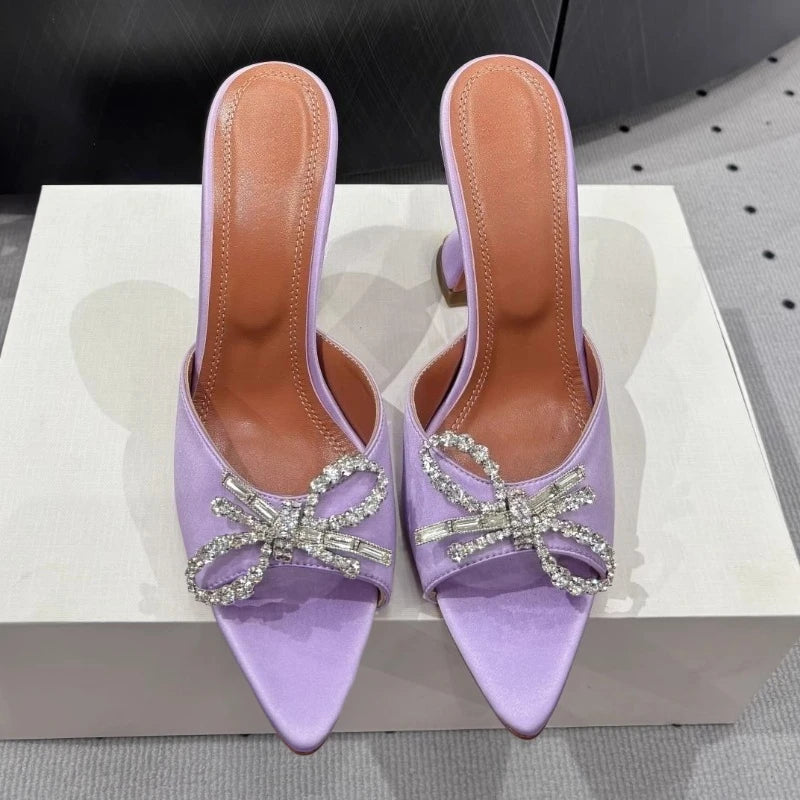 Bow Rhinestone Pointed Toe High Heel Sandals for Women