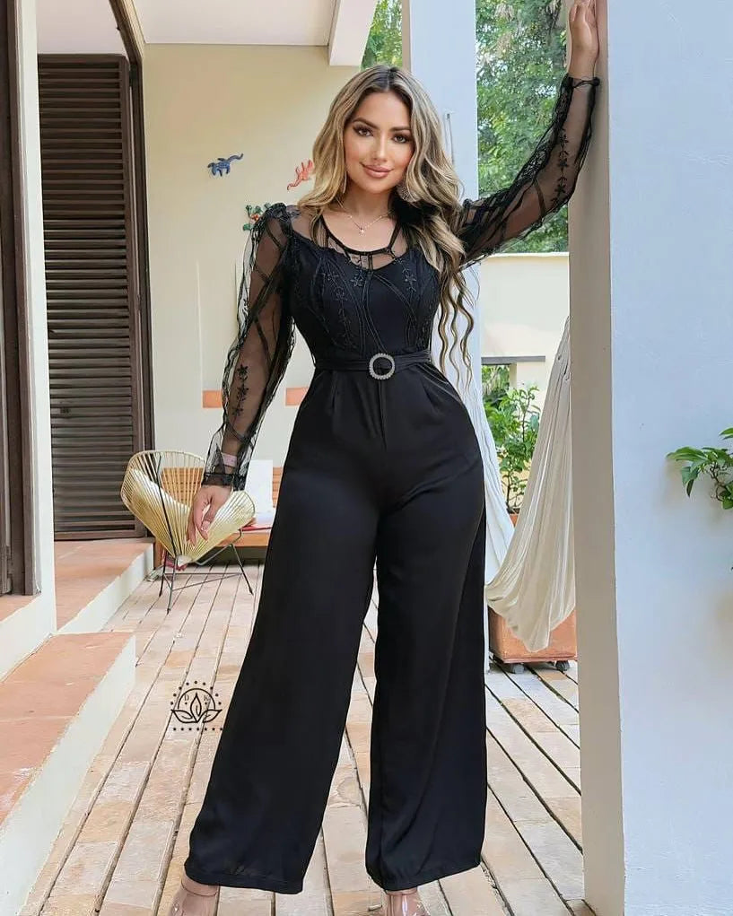 Elegant Patchwork Wide Leg O-neck Jumpsuit for Women