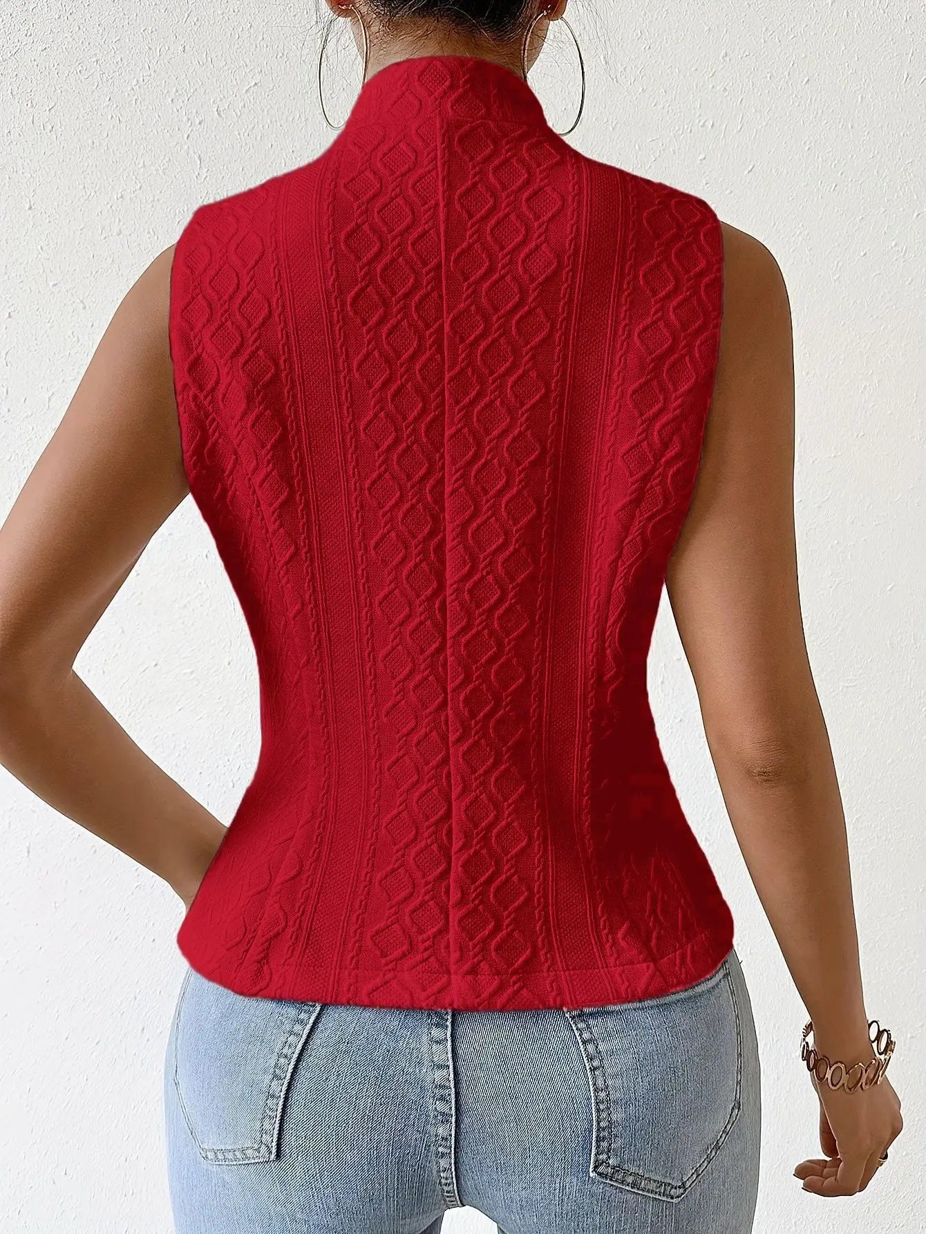 Solid Color Slim Fit Sleeveless Vest With Stand Up Collar for Women