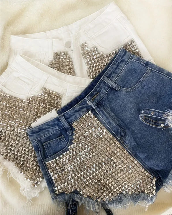 Relaxed Fit High Waisted Denim Shorts With Tassel Accents For Women