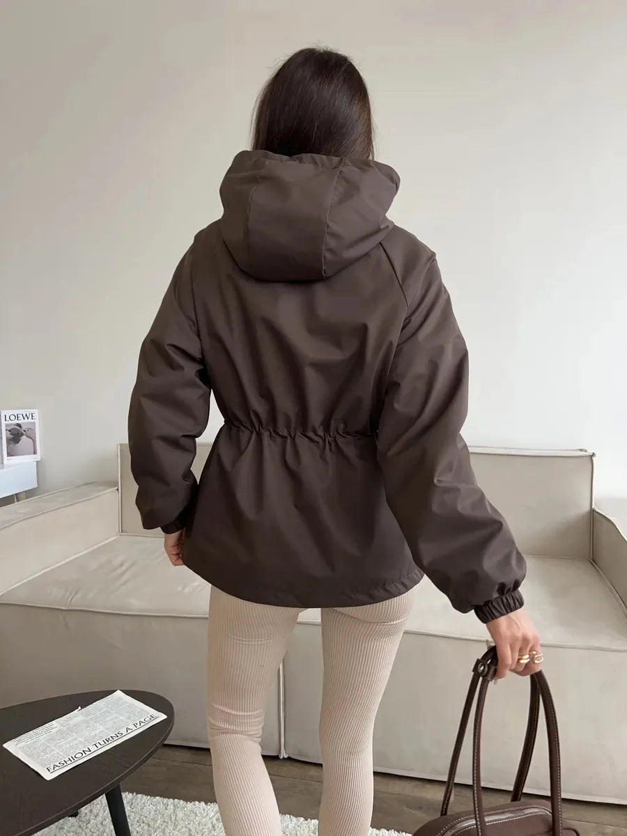 Hooded Hardshell Jacket With Pockets And Zipper for Women