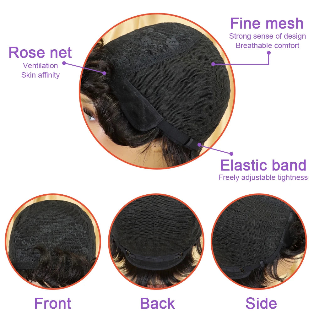 Natural Straight Human Hair Pixie Cut Wig With Bangs For Women