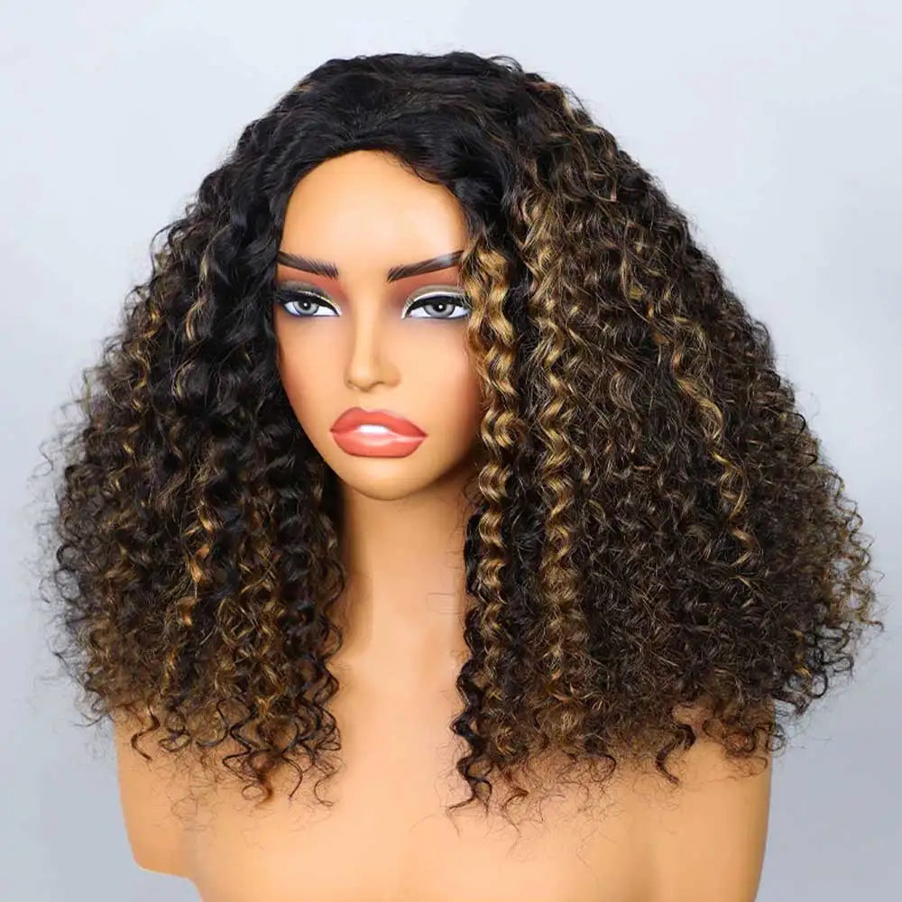 Water Wave Highlight Glueless Half Wig With Seamless Clips for Women