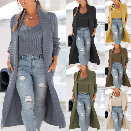 Women's Solid Color Cardigan Knitted Sweater 2Pcs/Set Commuting Winter Vest Overcoat Set Women Loose Elastic Cardigan Coat Warm