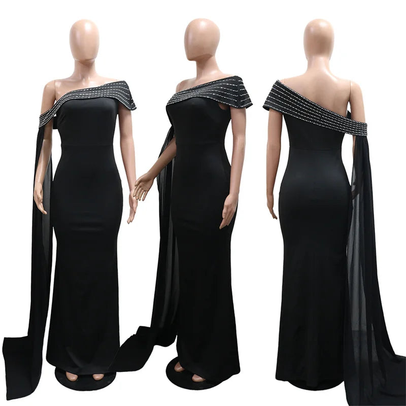 Off Shoulder Glitter Diamond Long Evening Dress for Women