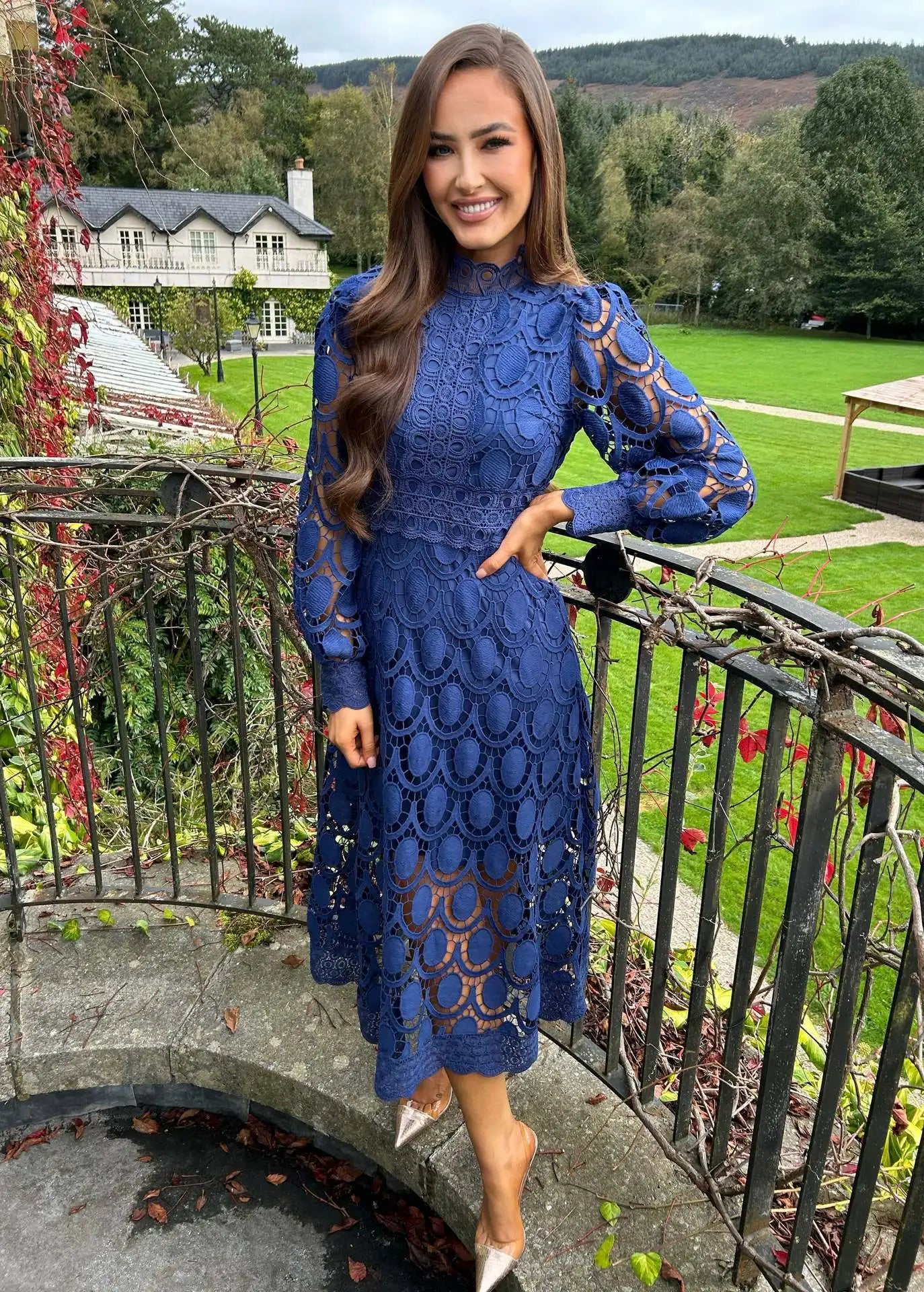 Elegant Lace with Hollow Detailing Maxi Dress for Women