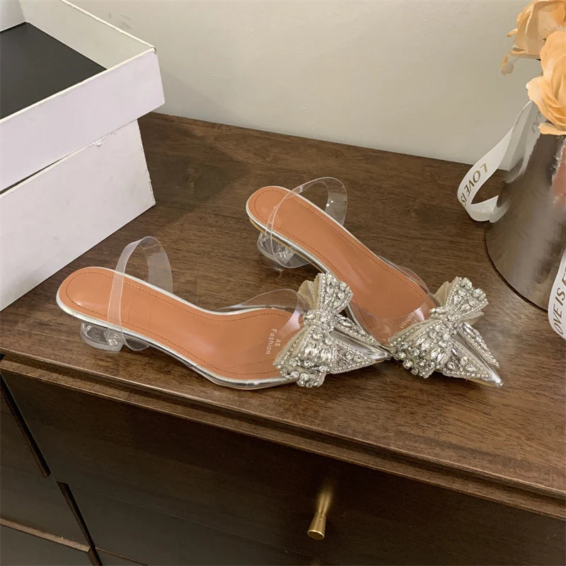 Crystal Bowknot Clear Pointed Toe Pumps for Women Wedding
