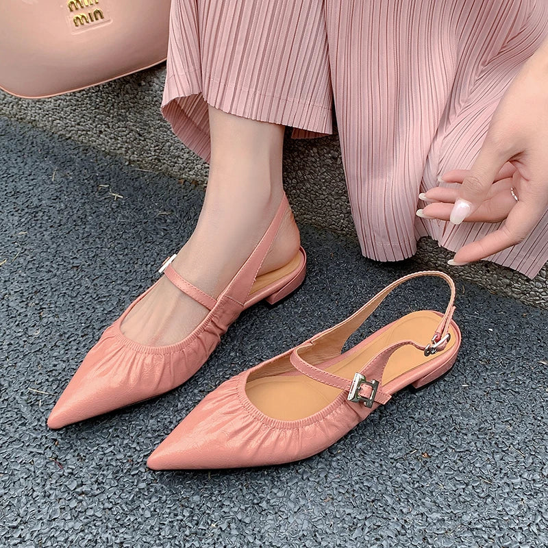 Genuine Leather Pleated Closed Toe Sandals for Women