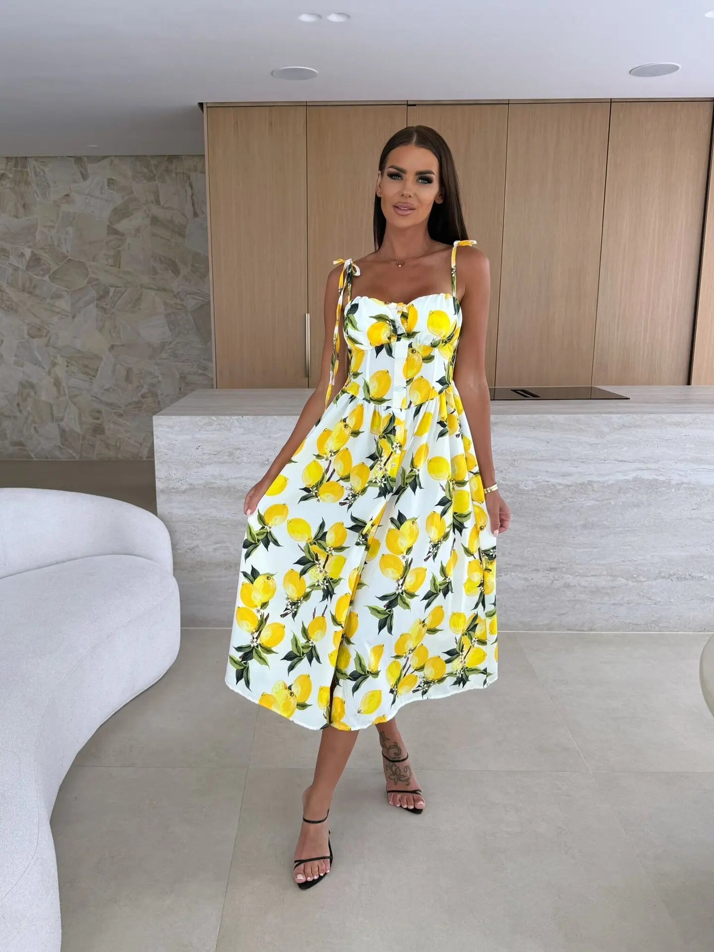 Boho Print Sleeveless A-Line Casual Midi Dress for Women
