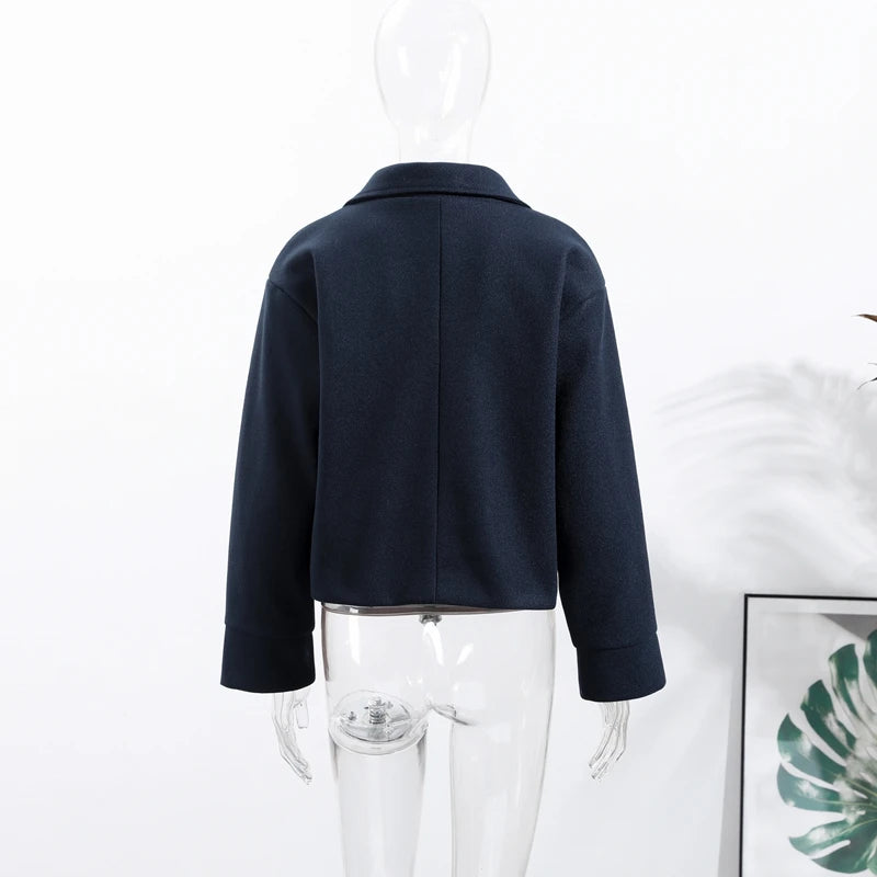 Double Breasted Cropped Jacket With Turn Down Collar for Women