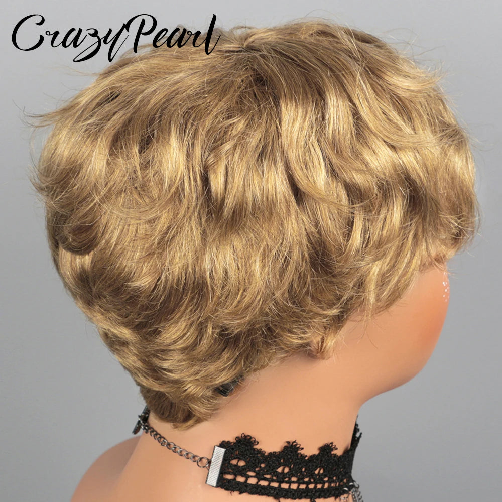 Light Brown Glueless Pixie Cut Human Hair Wig for Women