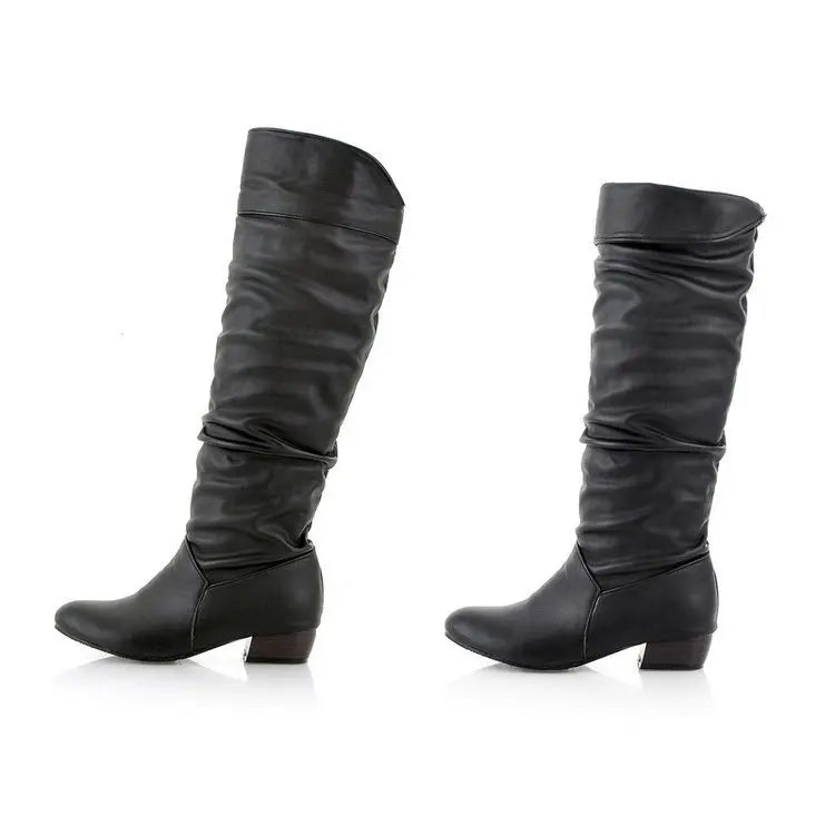 Pointed Toe Platform Square Heel Knee High Boots for Women