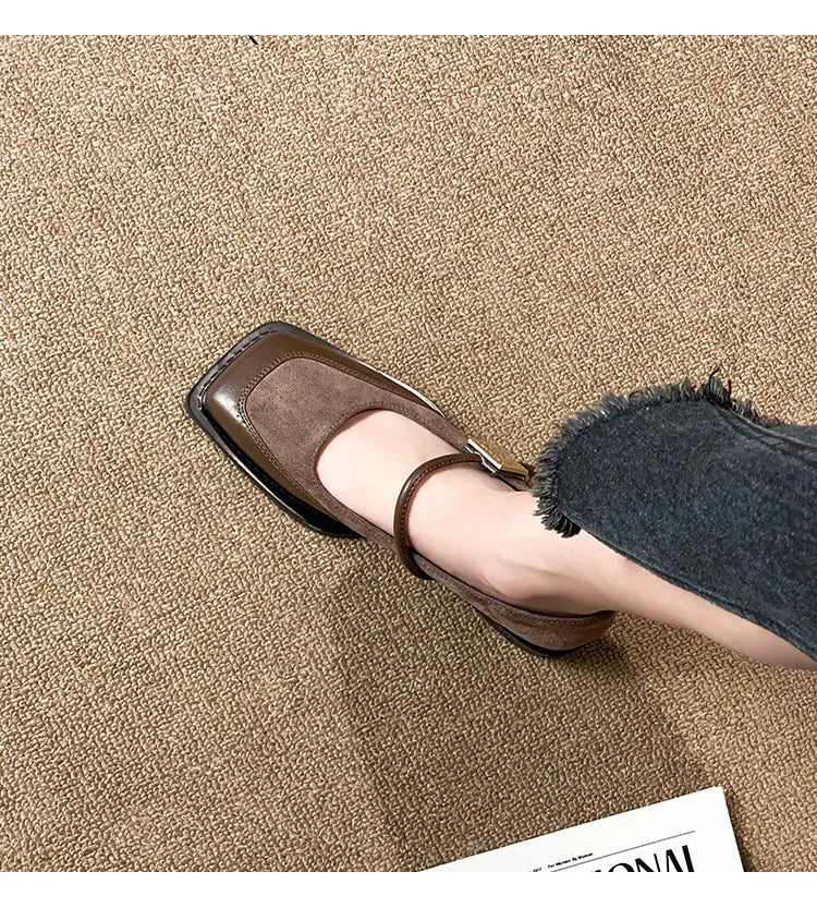 Retro Square Toe Low Heel Mary Jane Shoes for Women