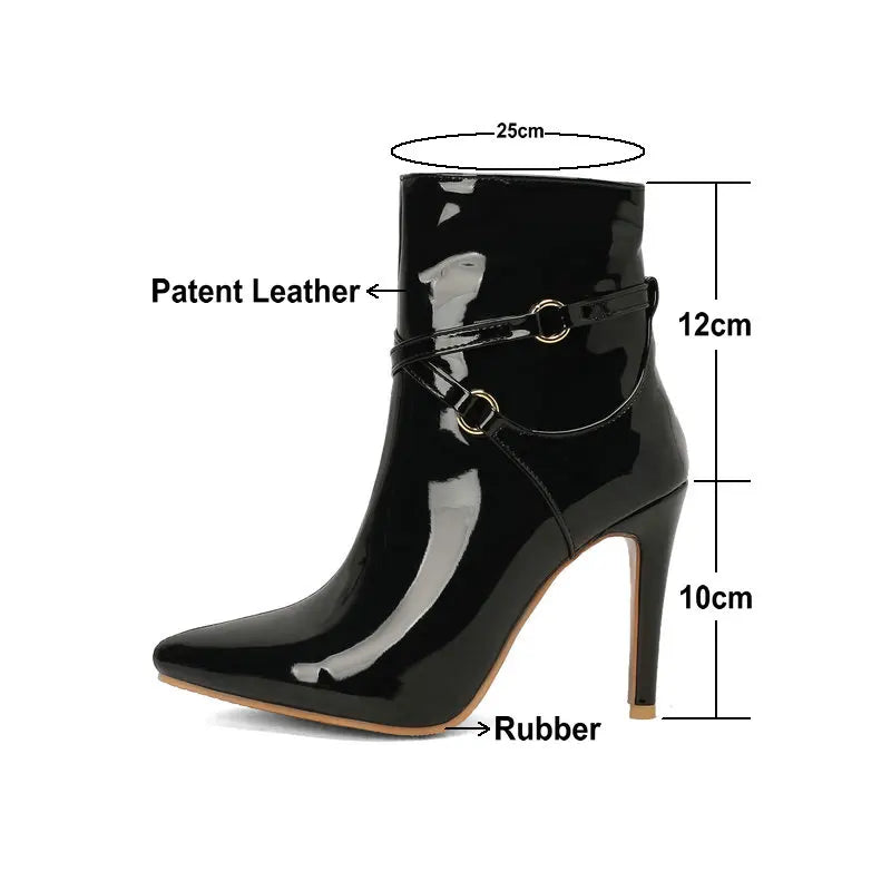 Glossy Patent Leather Pointed Toe Stiletto Ankle Boots for Women