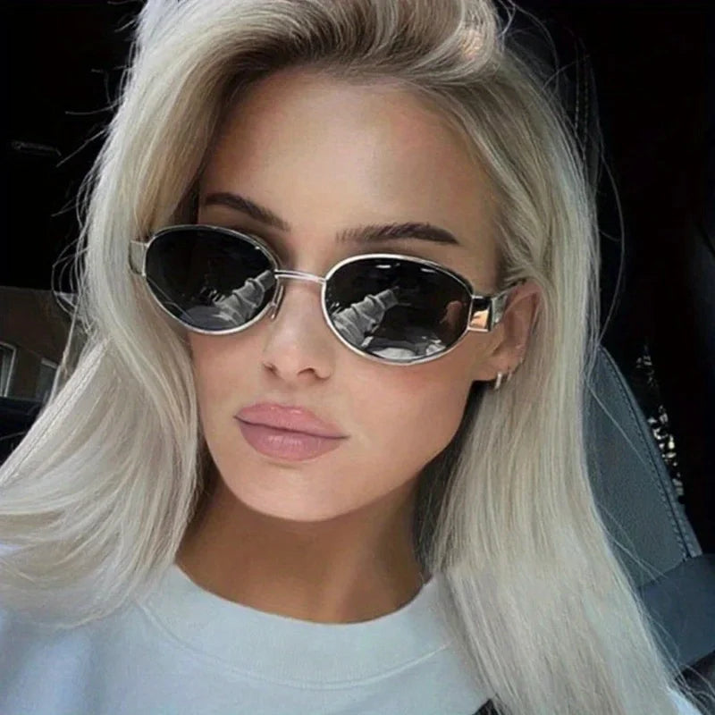 Trendy Classic Metal Frame Oval Sunglasses for Women