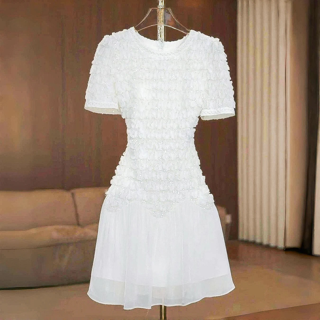 White French Inspired Light Luxury Short Sleeve Dress for Women