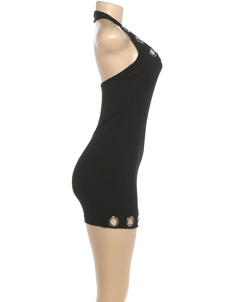 Backless Hollow Out Halter Bodycon Mini Dress for Women