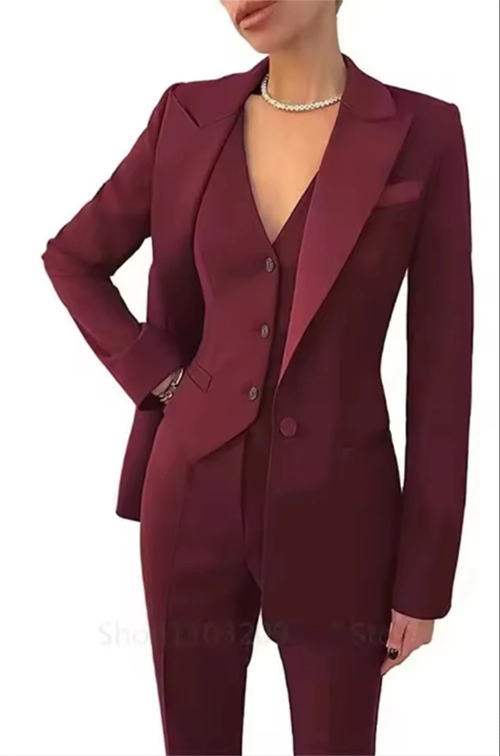 Tailor Made Women's Suit Slim Fit Notch Lapel 3 Pcs Workplace Style Blazer Female Business Work Wear (Jacket+Vest+Pants）